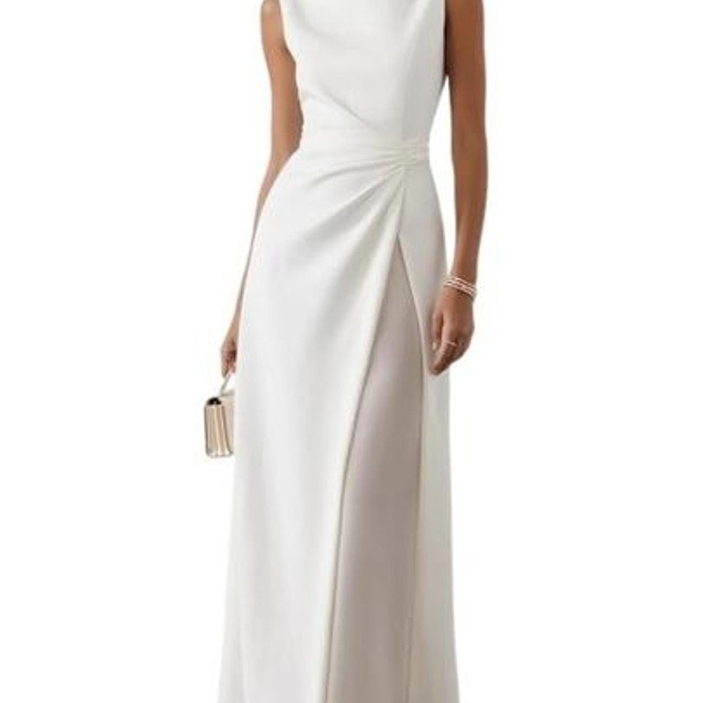 UOOZEE Women's Sleeveless Gauze Pleated Solid Color Split-Joint Evening Dress